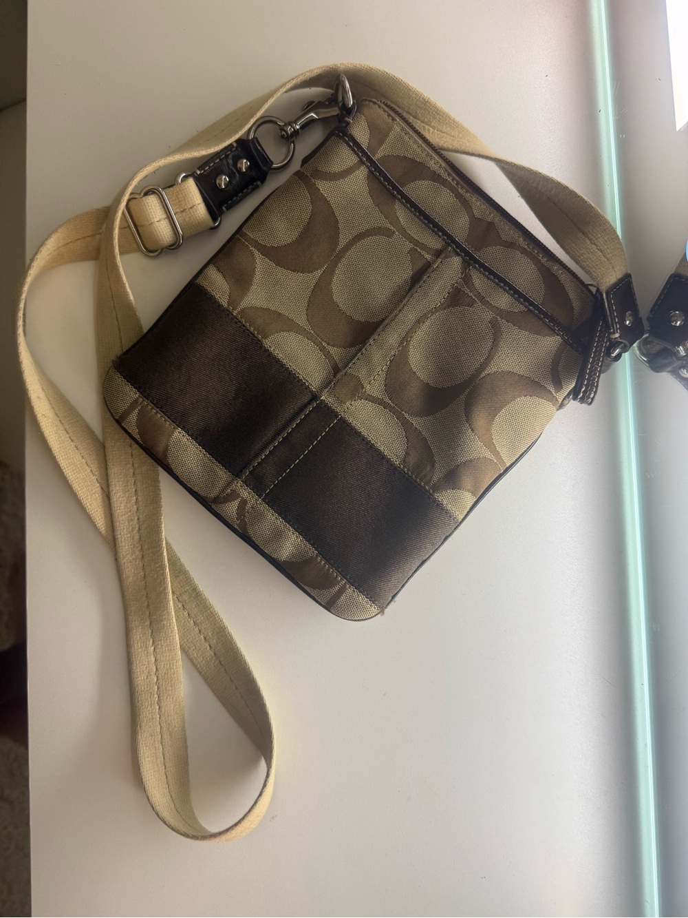 Coach Small Messenger Crossbody in Brown and Tan
